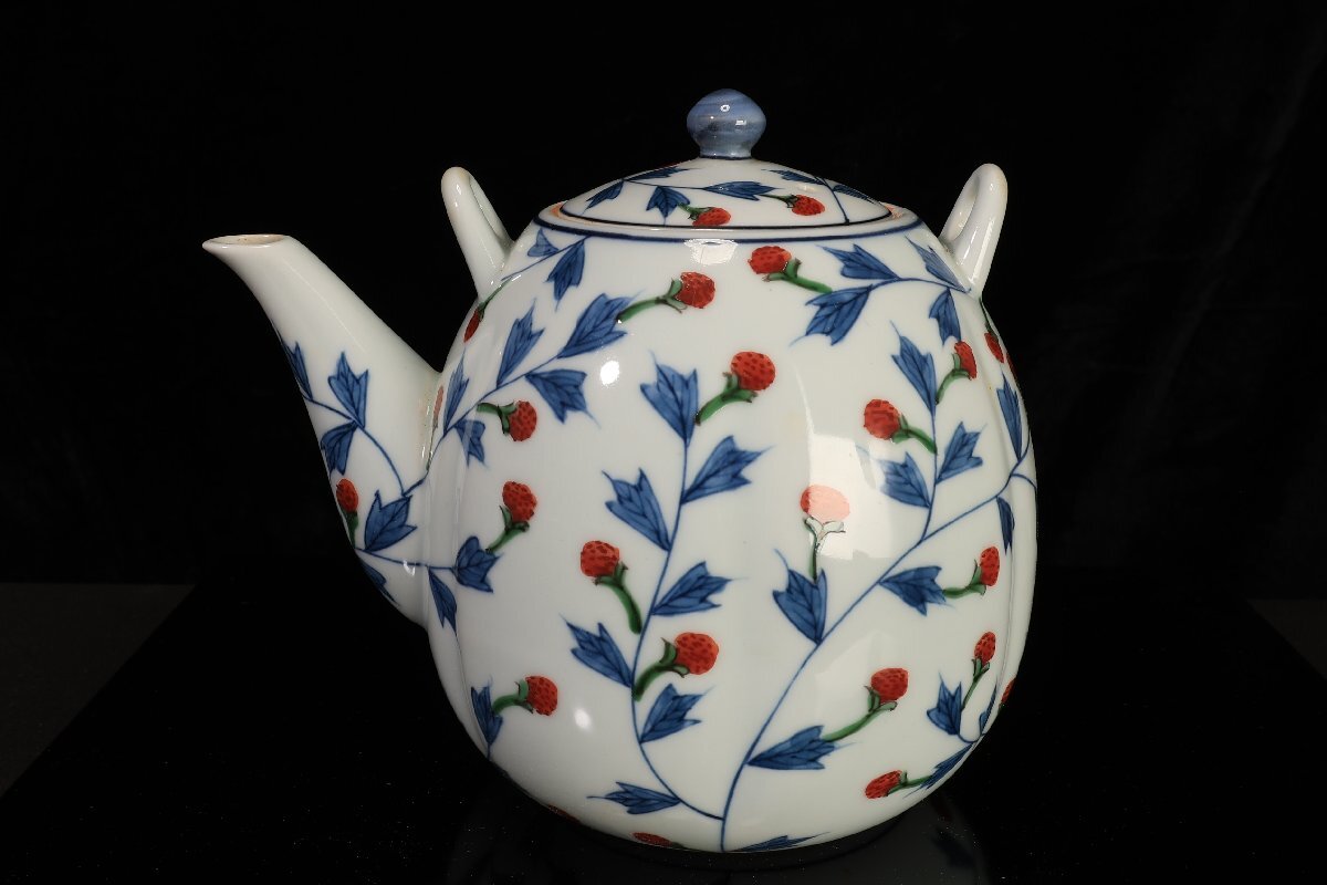 珍品堂】1円から 源右衛門窯 染錦苺絵 茶器セット 急須1点湯10点