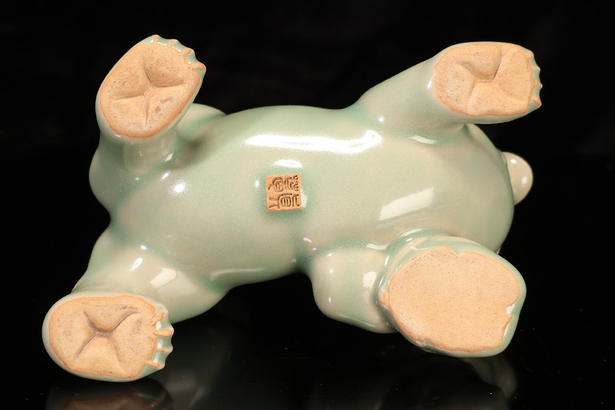 珍品堂】1円から C028 真葛香山 宮川香山 青磁獅子 置物 真葛焼 珍品堂】1円から C028 真葛香山 宮川香山 青磁獅子 置物 真葛焼