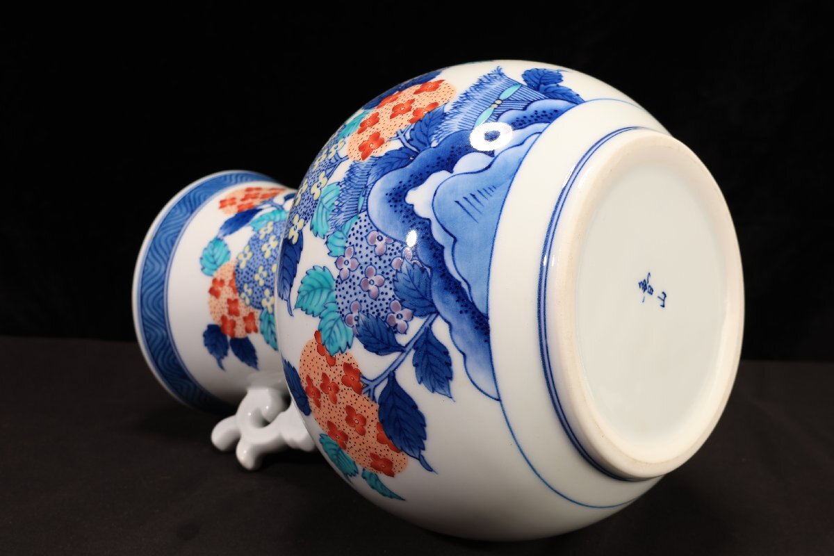 珍品堂】1円から D012 有田焼 鍋島焼 魯山在銘有 染錦紫陽花 双