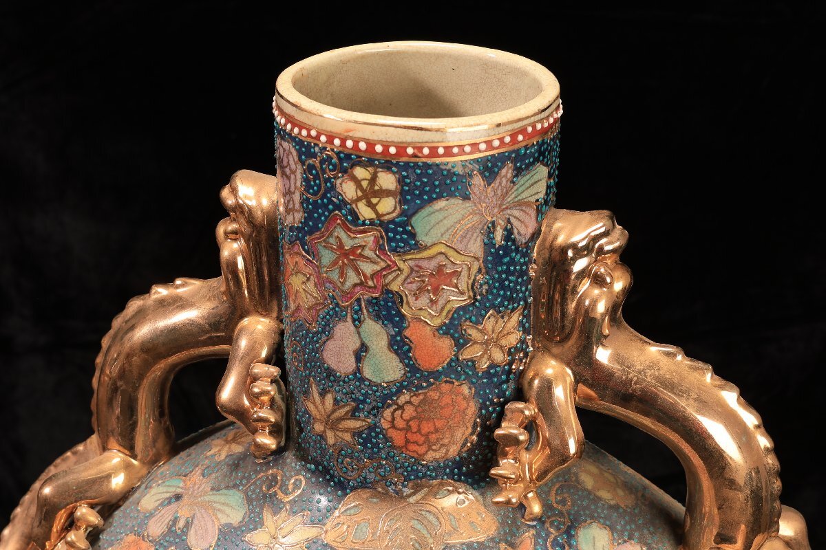 珍品堂】1円 B082 薩摩焼 金彩人物戦国図と美人絵 2点 飾り壺