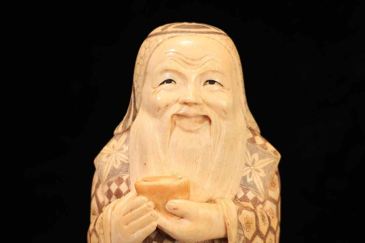 珍品堂】1円から 置物 寿老人 細密彫刻 天然素材 特殊白材 古 珍品堂】1円から 置物 寿老人 細密彫刻 天然素材 特殊白材 古