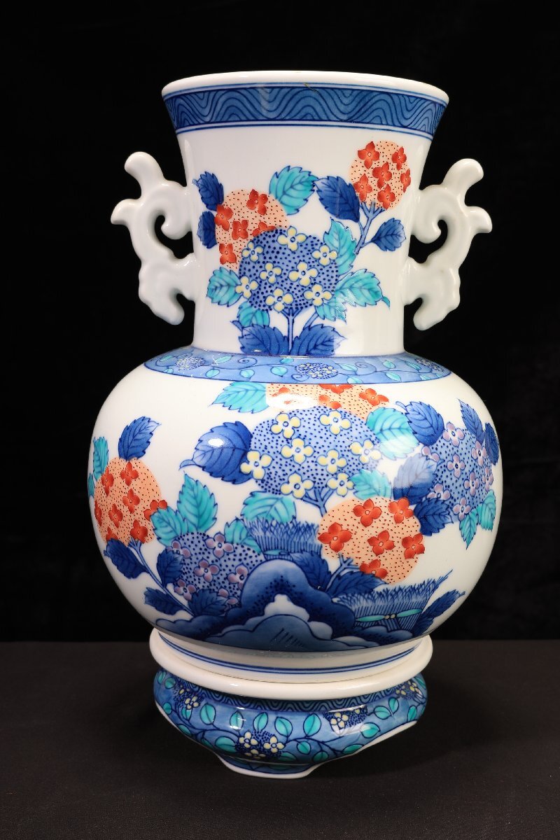 珍品堂】1円から D012 有田焼 鍋島焼 魯山在銘有 染錦紫陽花 双 珍品堂】1円から D012 有田焼 鍋島焼 魯山在銘有 染錦紫陽花 双