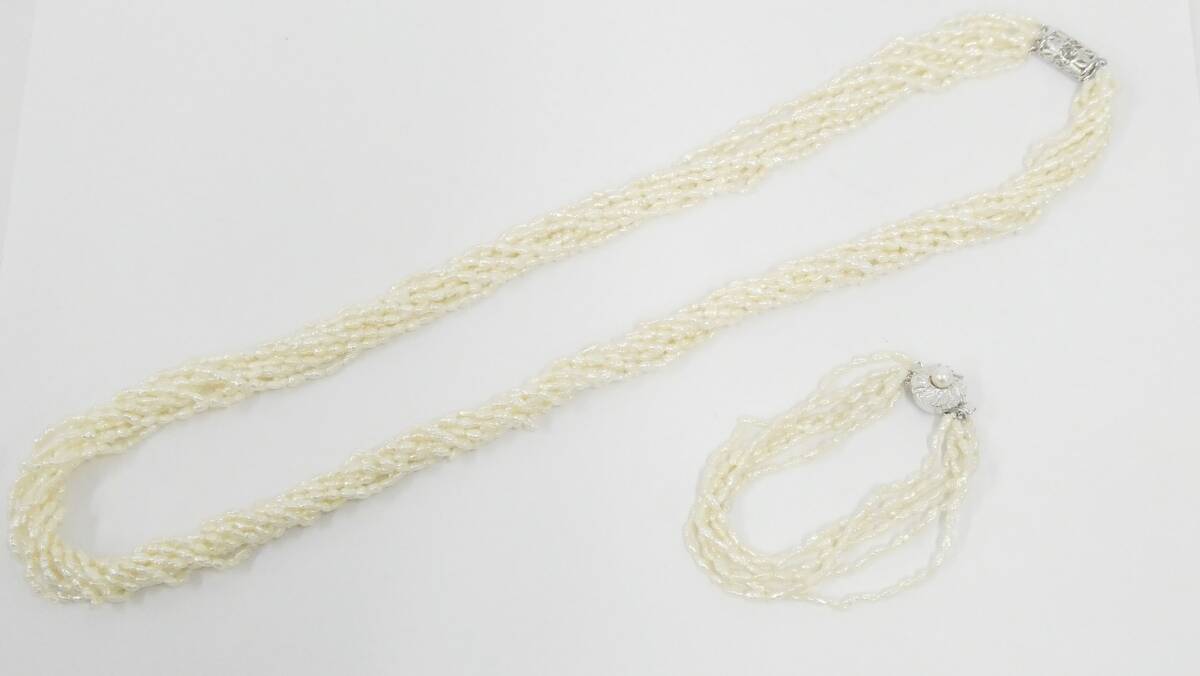 淡水パール ケシパール 10連ネックレス 6連ブレスレット 2点 淡水パール ケシパール 10連ネックレス 6連ブレスレット 2点