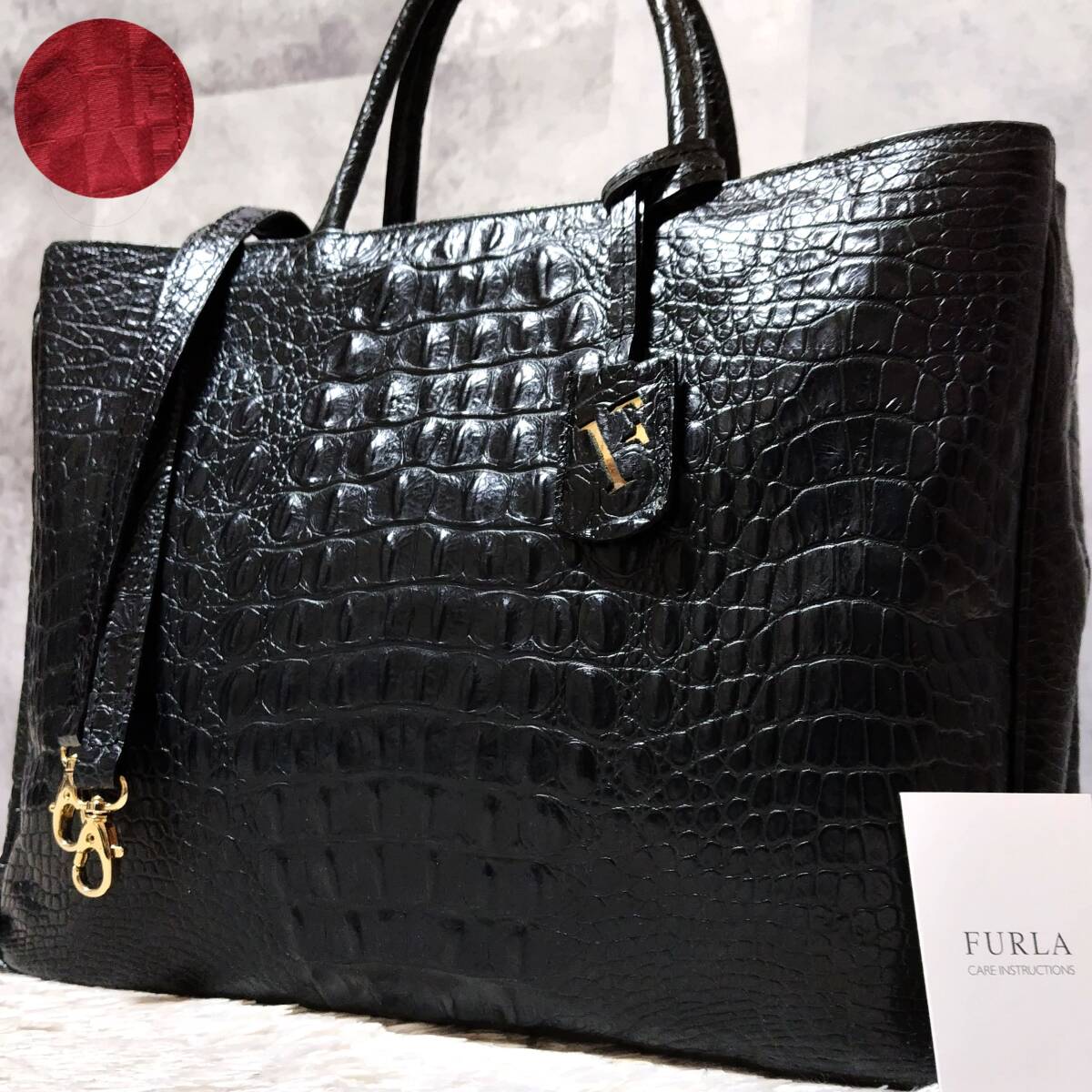 極美品/A4可 FURLA フルラ トートバッグ クロコダイル型押し 極美品/A4可 FURLA フルラ トートバッグ クロコダイル型押し