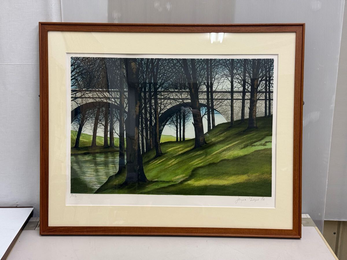 FM◎ ジャック・デペルト 石橋のある小川 大型 リトグラフ 絵画 FM◎ ジャック・デペルト 石橋のある小川 大型 リトグラフ 絵画