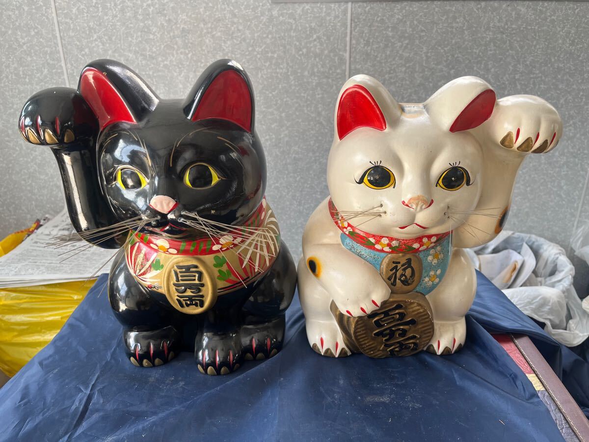 招き猫 ペア 置物 縁起物 陶器製(和風)|売買されたオークション 招き猫 ペア 置物 縁起物 陶器製(和風)|売買されたオークション