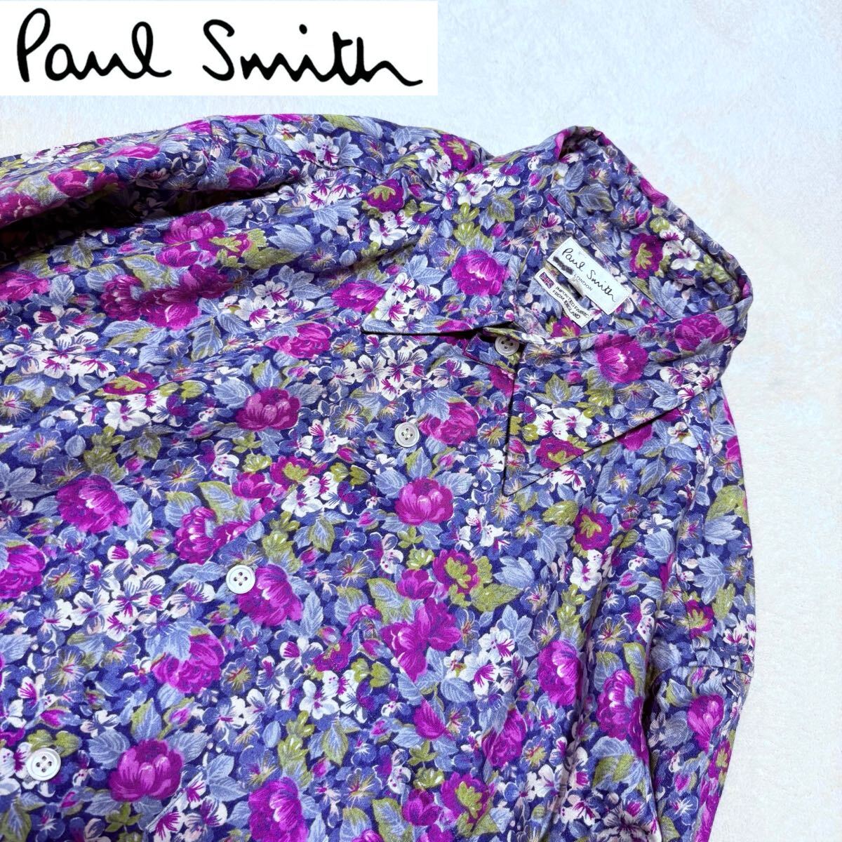 美品 Paul Smith LONDON 花柄 総柄 長袖シャツ メンズ 青系 M 美品 Paul Smith LONDON 花柄 総柄 長袖シャツ メンズ 青系 M