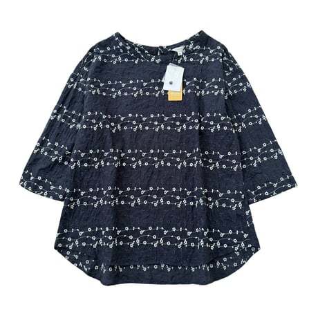 100円スタート@NE384ね@ ON LOVE OFF 新品 花柄刺繍ブラウス LL ゆったり 大きめ ネイビー おしゃれ