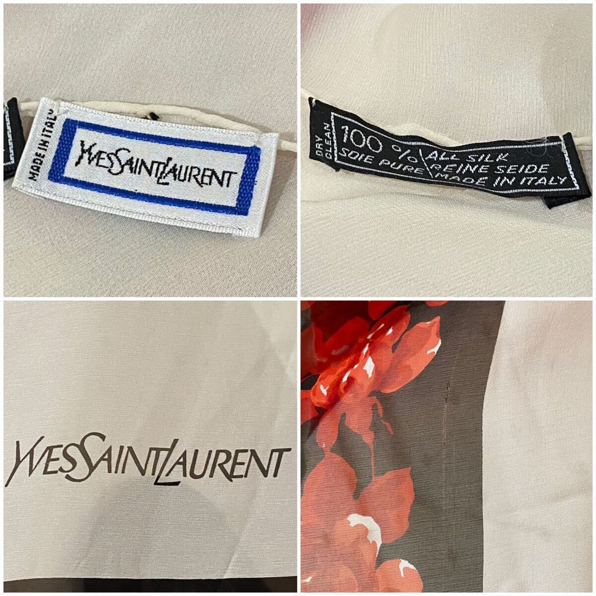 イタリア製 Yves Saint Laurent 超大判シルクスカーフ バラ柄 イタリア製 Yves Saint Laurent 超大判シルクスカーフ バラ柄