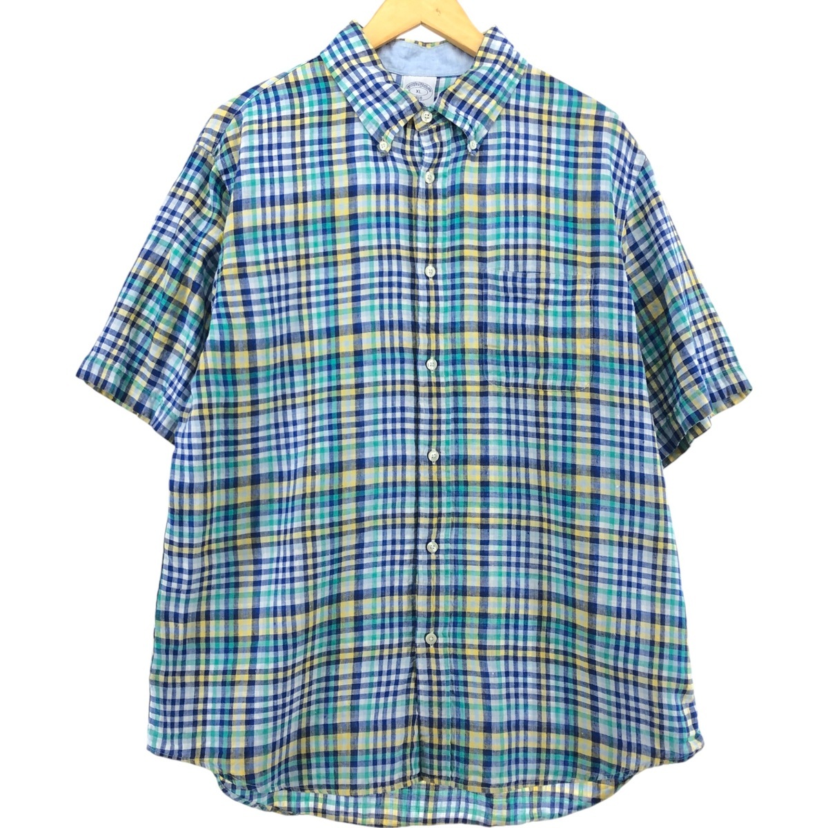 古著 ブルックスブラザーズ Brooks Brothers 1818 チェック柄 半袖 リネン ボタンダウンシャツ メンズXL相當 /eaa538762