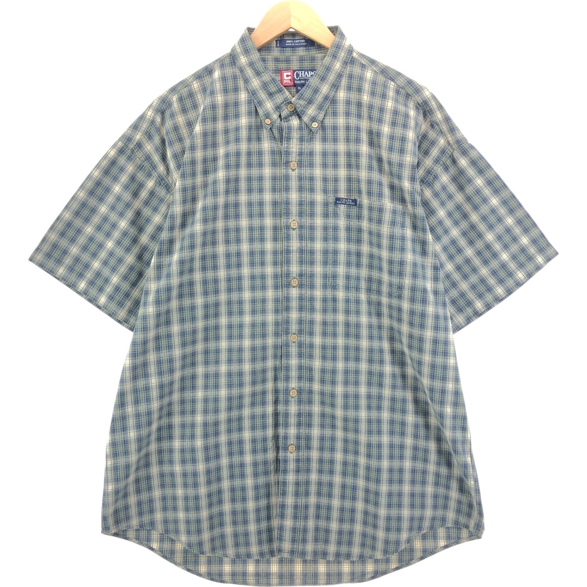 古著 90年代 ラルフローレン Ralph Lauren CHAPS チャップス 半袖 ボタンダウン チェックシャツ メンズXL相當(dāng) ヴィンテージ /eaa542614