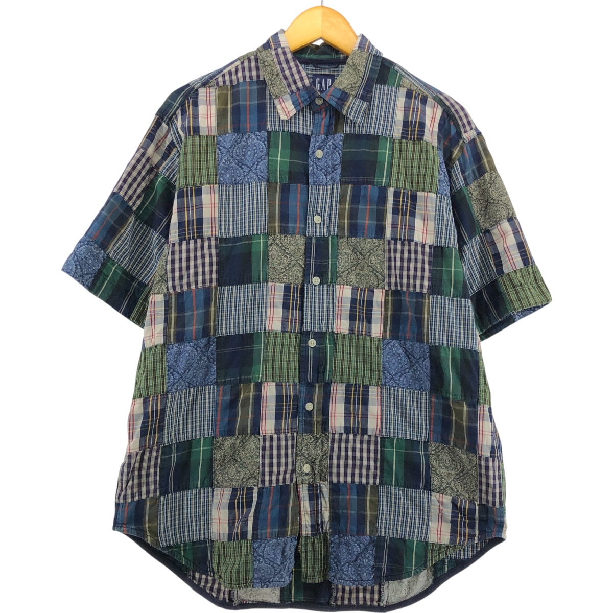 古著 00年代 ギャップ GAP チェック柄 ペイズリー柄 パッチワーク 半袖 コットンシャツ メンズM相當(dāng) /eaa543750