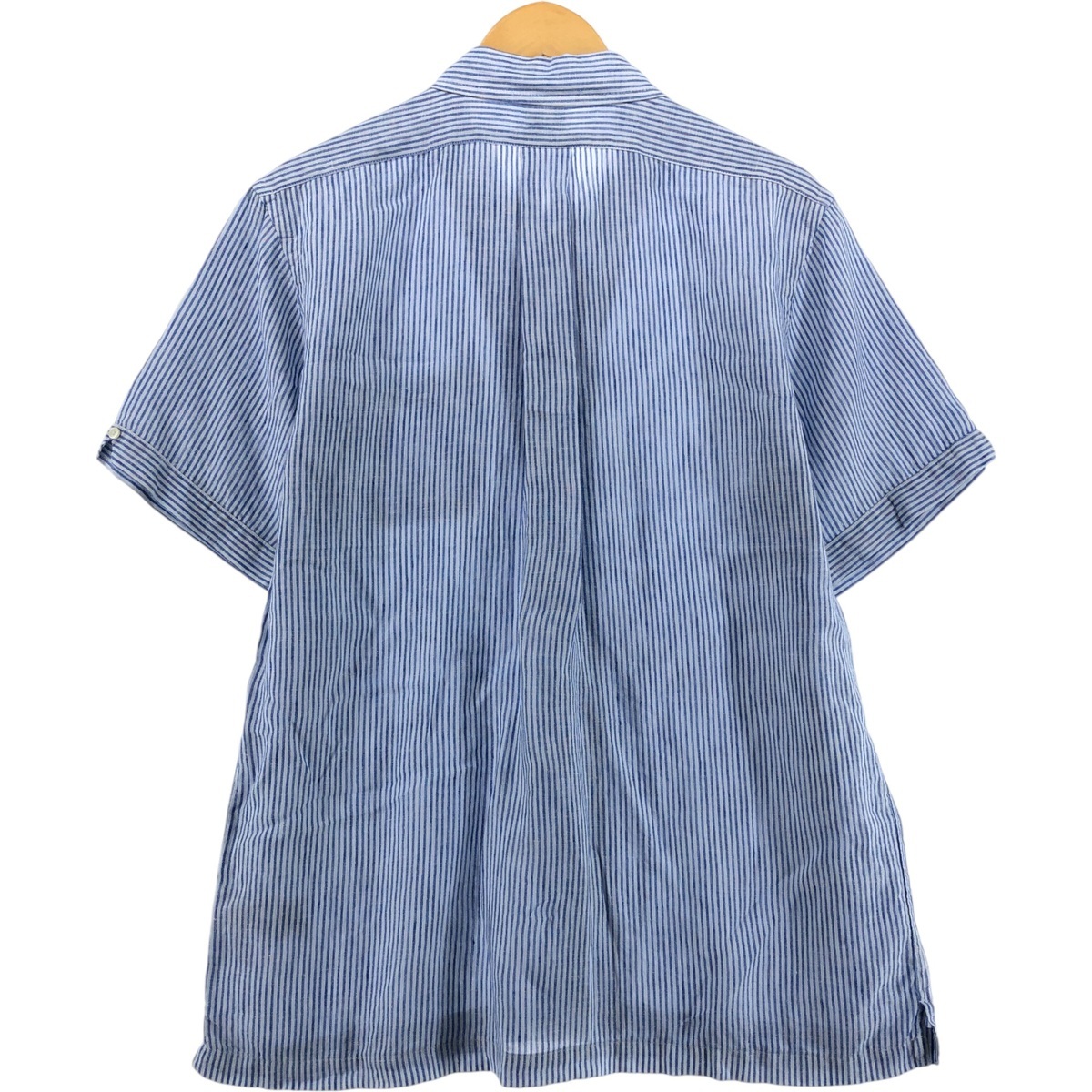 古著 ブルックスブラザーズ 1818 REGENT FIT ストライプ柄 半袖 オープンカラー リネンシャツ ボックスシャツ メンズM相當(dāng) /eaa543720
