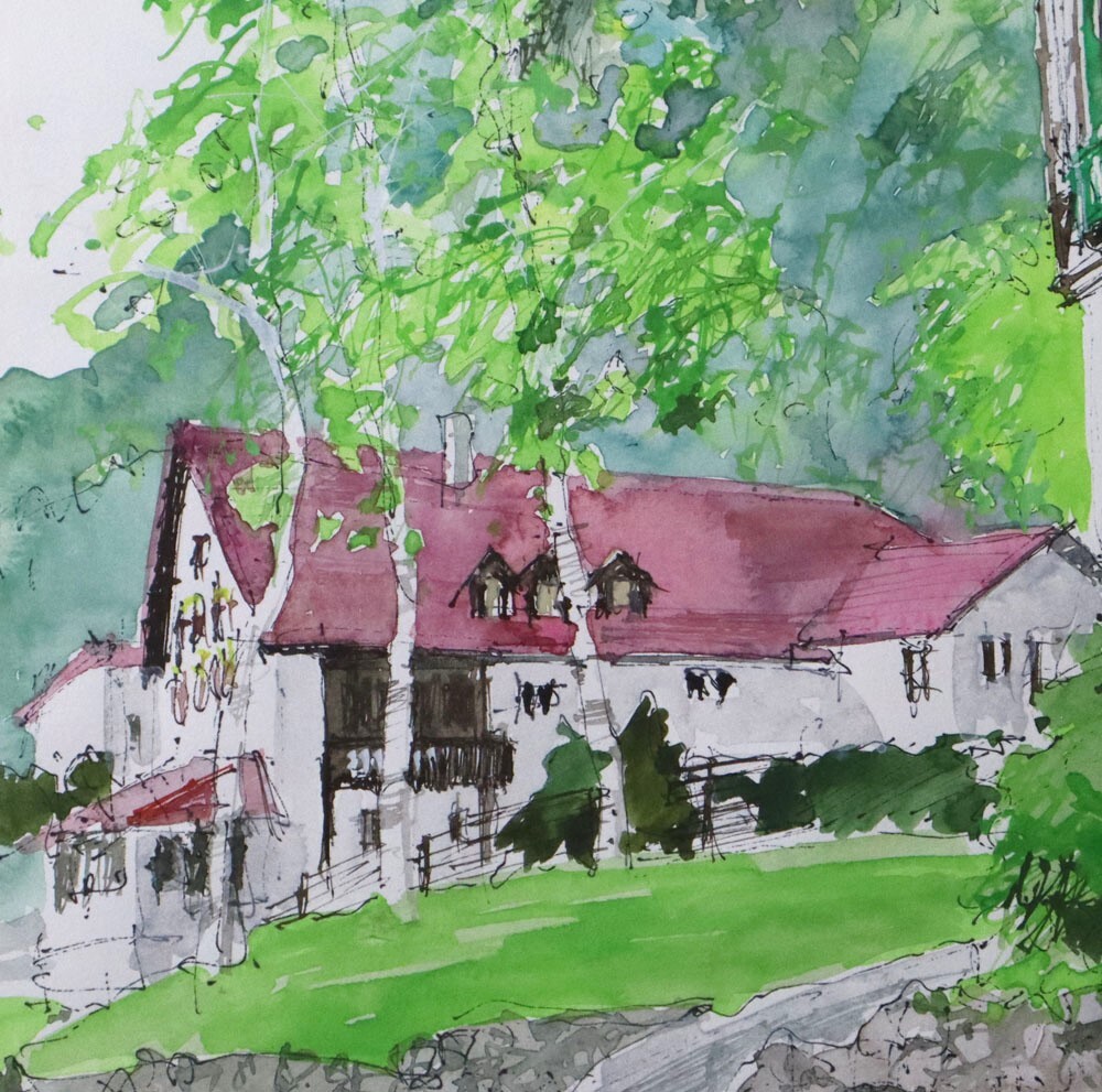 ○小田切訓○新緑のノイシュバンシュタイン城○水彩画○風景画 ○小田切訓○新緑のノイシュバンシュタイン城○水彩画○風景画