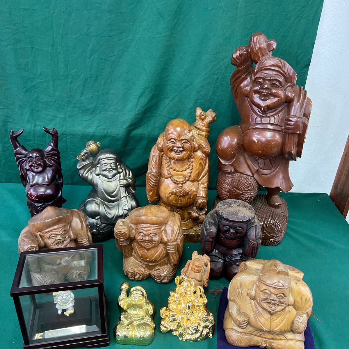 ○中古《七福神 置物 まとめて》 縁起物 開運 木彫 布袋様 ○中古《七福神 置物 まとめて》 縁起物 開運 木彫 布袋様