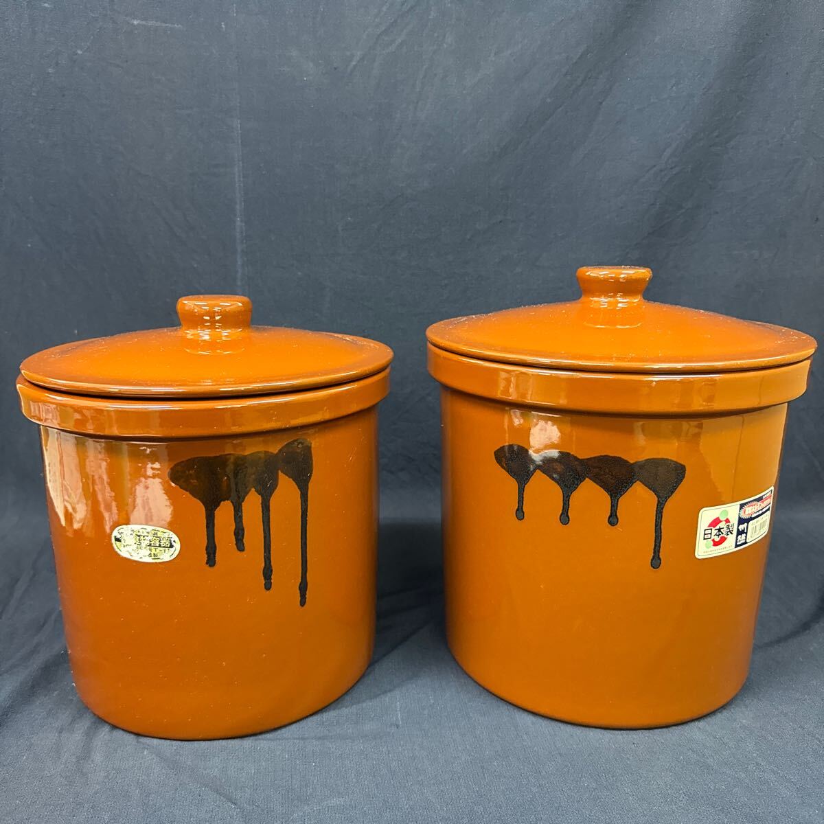 ◇中古 保存容器 壺 2点まとめ売り 陶器 蓋あり 丸かめ カメ ◇中古 保存容器 壺 2点まとめ売り 陶器 蓋あり 丸かめ カメ