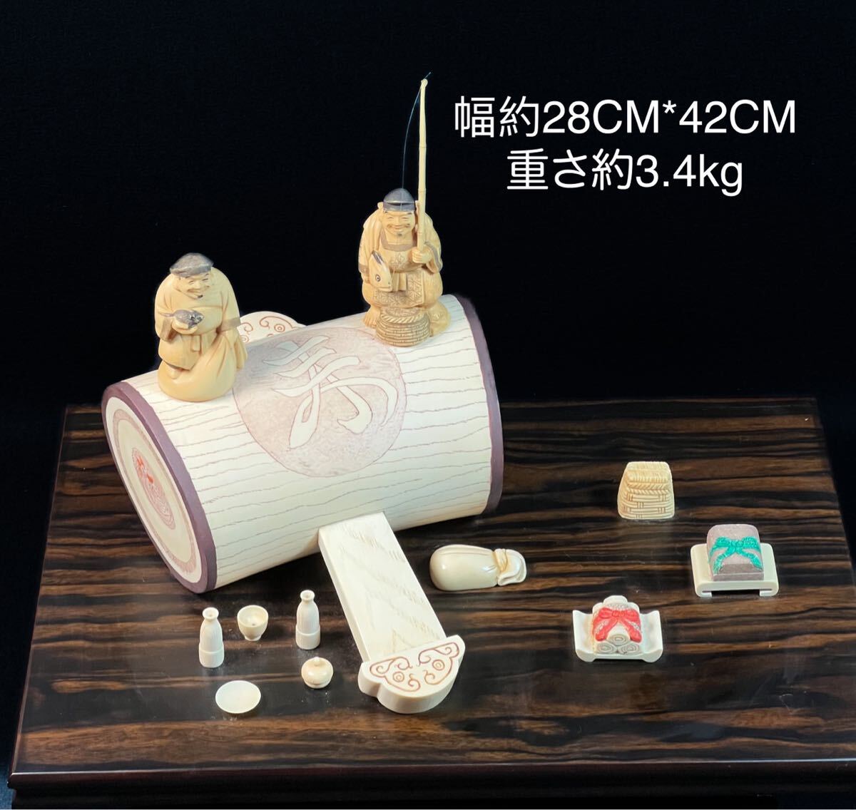 象牙風 置物 細密彫刻 福槌 七福神 小槌 オブジェ 縁起物 骨董 象牙風 置物 細密彫刻 福槌 七福神 小槌 オブジェ 縁起物 骨董