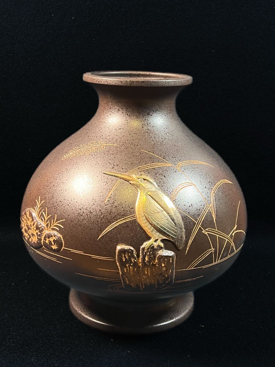 高岡銅器 真峰 造 鋳銅花瓶 花鳥図 壺 飾壷 高さ約29CM(花器 高岡銅器 真峰 造 鋳銅花瓶 花鳥図 壺 飾壷 高さ約29CM(花器