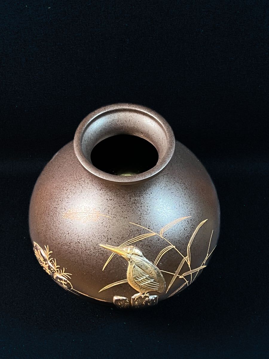 高岡銅器 真峰 造 鋳銅花瓶 花鳥図 壺 飾壷 高さ約29CM(花器 高岡銅器 真峰 造 鋳銅花瓶 花鳥図 壺 飾壷 高さ約29CM(花器