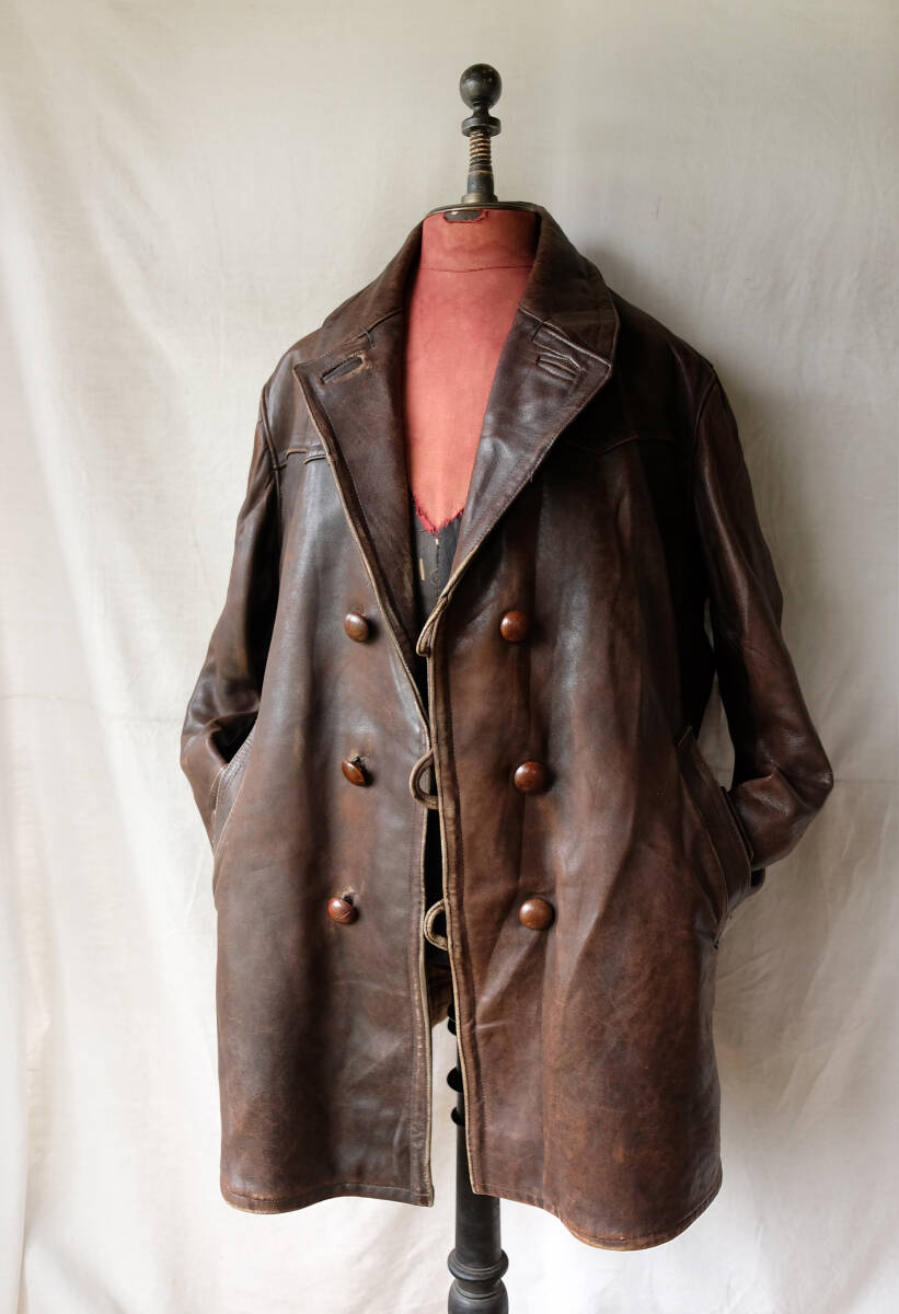 1950's フランス ヴィンテージ レザーカーコート ワーク 1950's フランス ヴィンテージ レザーカーコート ワーク