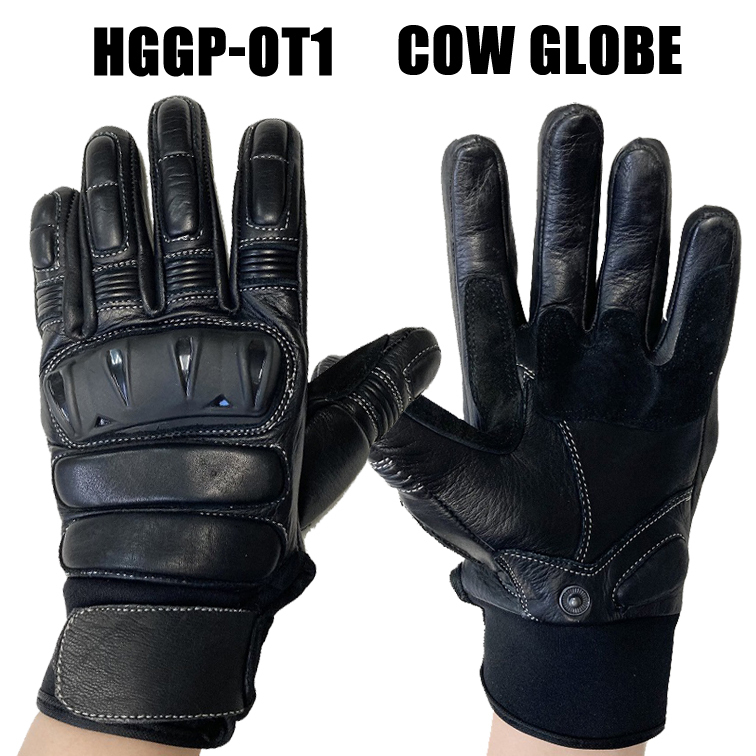 【 サイズS 】アウトレット品　ナックルガード付き 牛革グローブ　HGGP-OT1　カラー：ブラック
