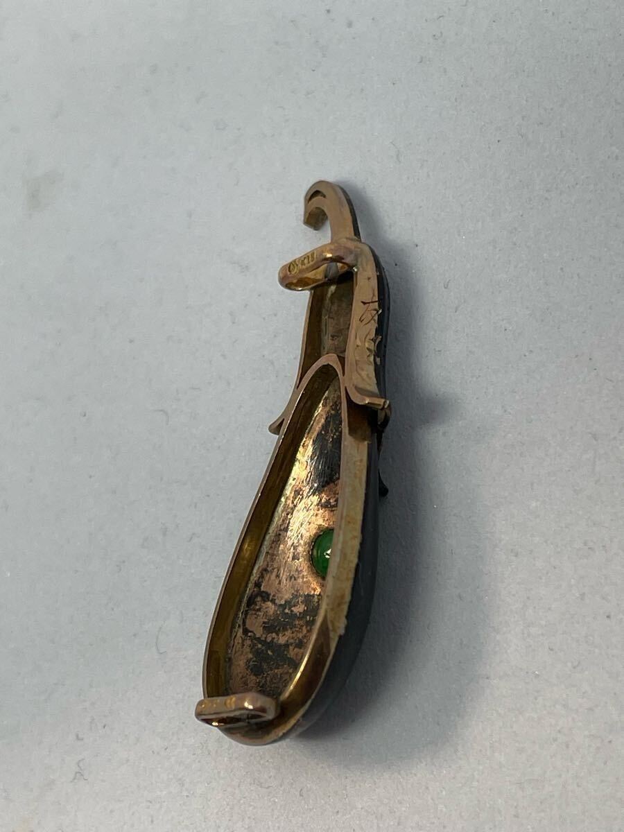 K18 貴金属 帯留 茄子型帯留 翡翠 ヒスイ 彫金 アンティーク K18 貴金属 帯留 茄子型帯留 翡翠 ヒスイ 彫金 アンティーク