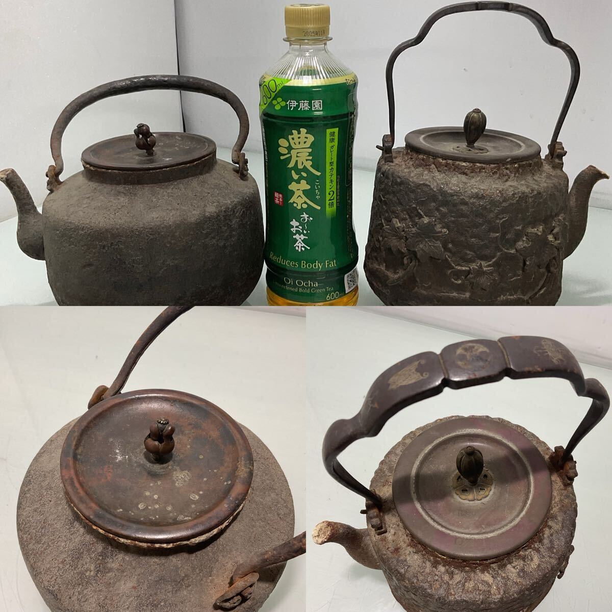 龍文堂造 他 時代物 鉄瓶 浮き彫り 煎茶道具 茶道具 茶注 湯沸 龍文堂造 他 時代物 鉄瓶 浮き彫り 煎茶道具 茶道具 茶注 湯沸