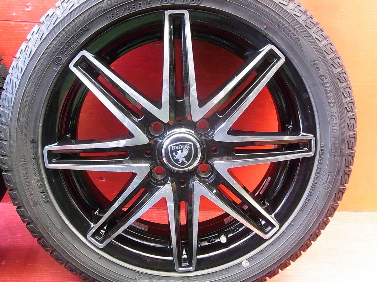 様々な軽自動(dòng)車に！BROOK！4.5J 15インチ +43 100/4H +ヨコハマ制 165/55R15 バリ溝スタッドレス付き４本SET！