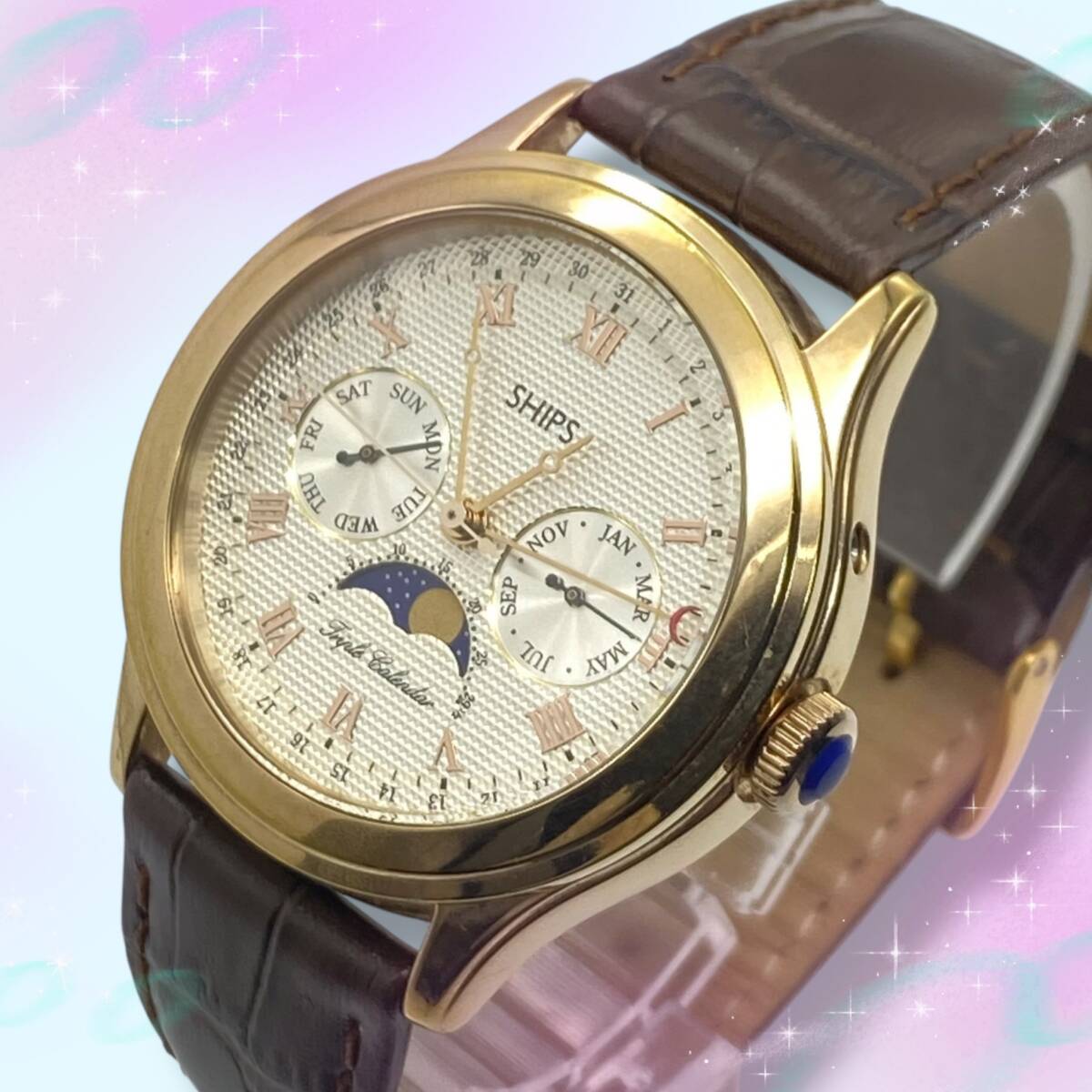 美品 稼働品》 シップス SHIPS メンズ腕時計 トリプルカレンダー 美品 稼働品》 シップス SHIPS メンズ腕時計 トリプルカレンダー