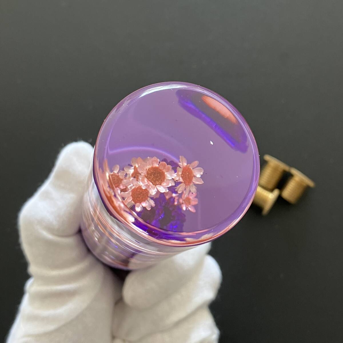 當(dāng)時(shí)物 好きの方にオススメ クリスタルシフトノブ 昭和レトロ ヴィンテージ 水中花 花 和風(fēng) 和 延長 透明 デコトラ mt at 15cm 150mm 紫