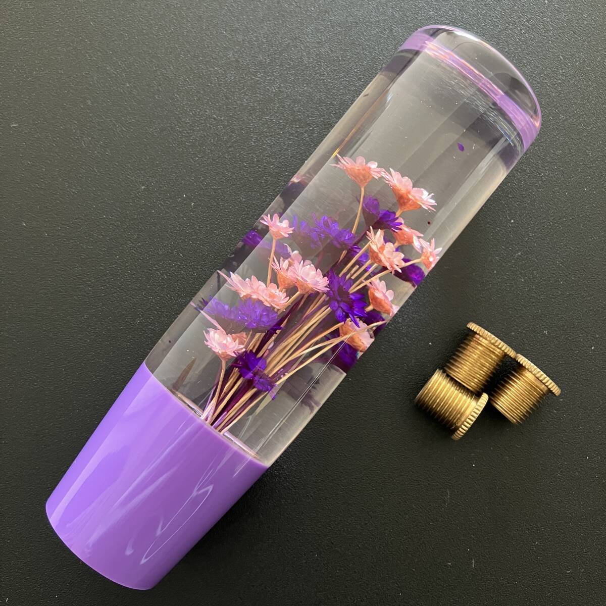 當(dāng)時(shí)物 好きの方にオススメ クリスタルシフトノブ 昭和レトロ ヴィンテージ 水中花 花 和風(fēng) 和 延長 透明 デコトラ mt at 15cm 150mm 紫
