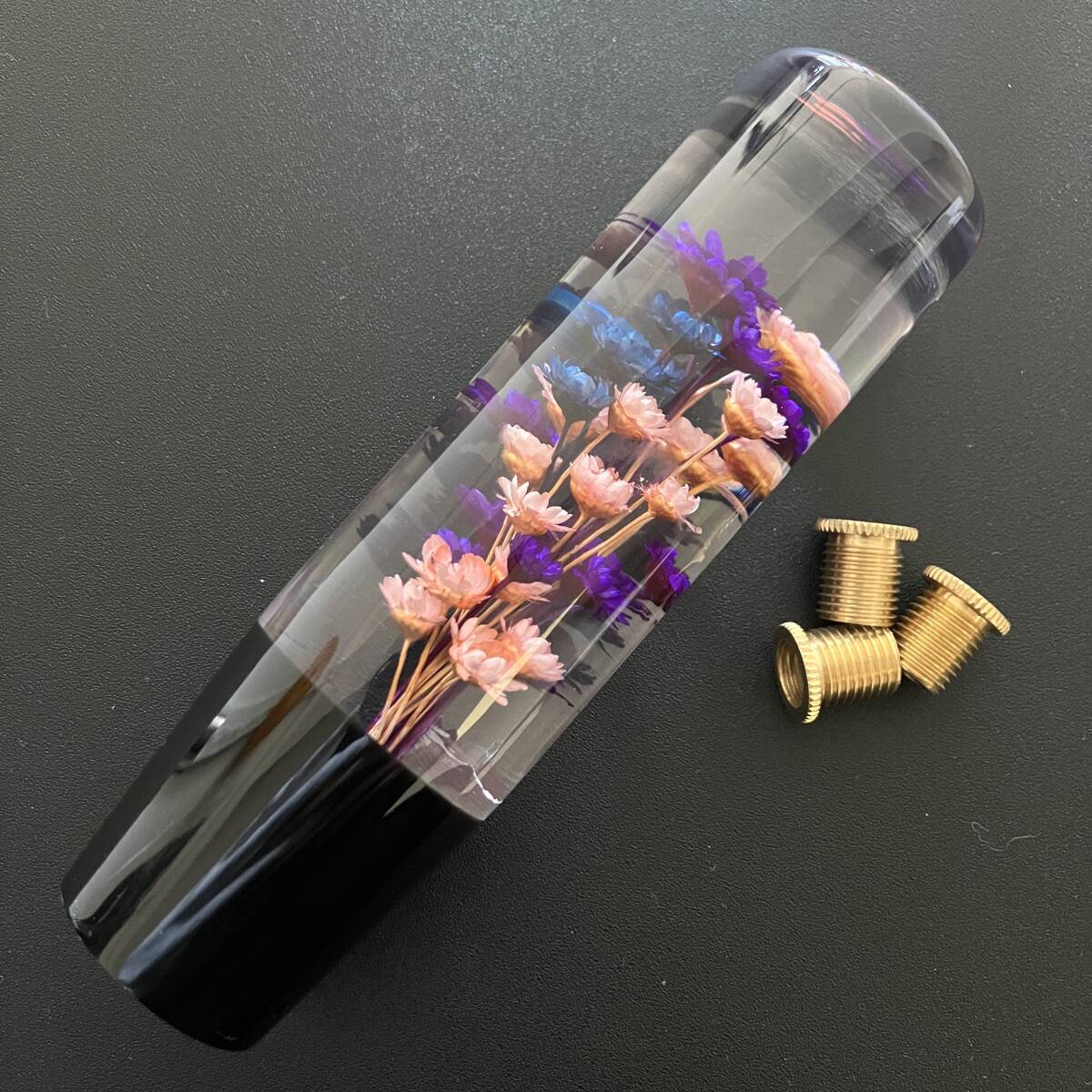 水中花 シフトノブ ギア 15cm クリスタル 汎用 車 昭和 レトロ 當時物 トラック 軽トラ デコトラ AT MT アダプター付き 青 紫 一點物