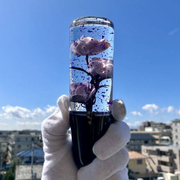 水中花 シフトノブ 薔薇 ばら ラメ 15cm クリスタル 紫 パープル デコトラ 舊車 街道レーサー ドリフト AT MT 軽トラ シフトノブ 延長