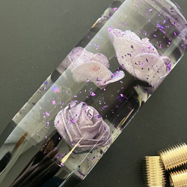 水中花 シフトノブ 薔薇 ばら ラメ 15cm クリスタル 紫 パープル デコトラ 舊車 街道レーサー ドリフト AT MT 軽トラ シフトノブ 延長