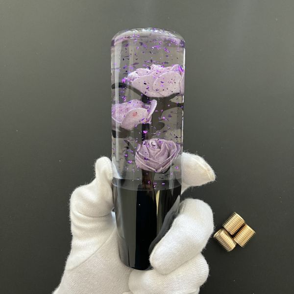 水中花 シフトノブ 薔薇 ばら ラメ 15cm クリスタル 紫 パープル デコトラ 舊車 街道レーサー ドリフト AT MT 軽トラ シフトノブ 延長
