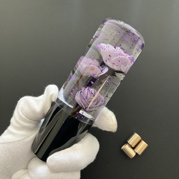 水中花 シフトノブ 薔薇 ばら ラメ 15cm クリスタル 紫 パープル デコトラ 舊車 街道レーサー ドリフト AT MT 軽トラ シフトノブ 延長