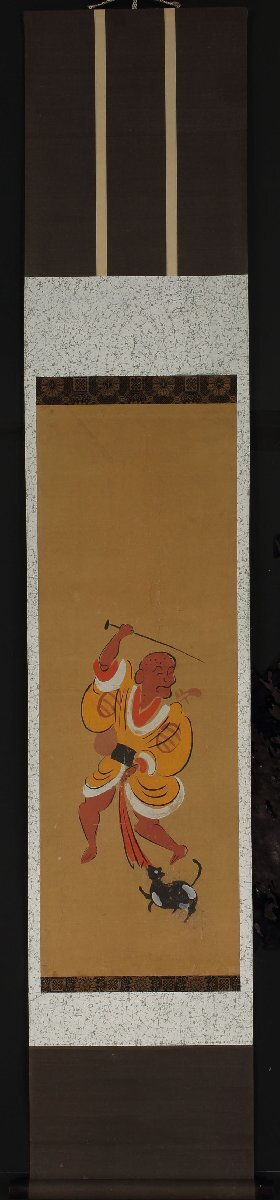 深和】江戸後期◇大津絵 犬引座頭図 木版多色摺(近世日本画 深和】江戸後期◇大津絵 犬引座頭図 木版多色摺(近世日本画