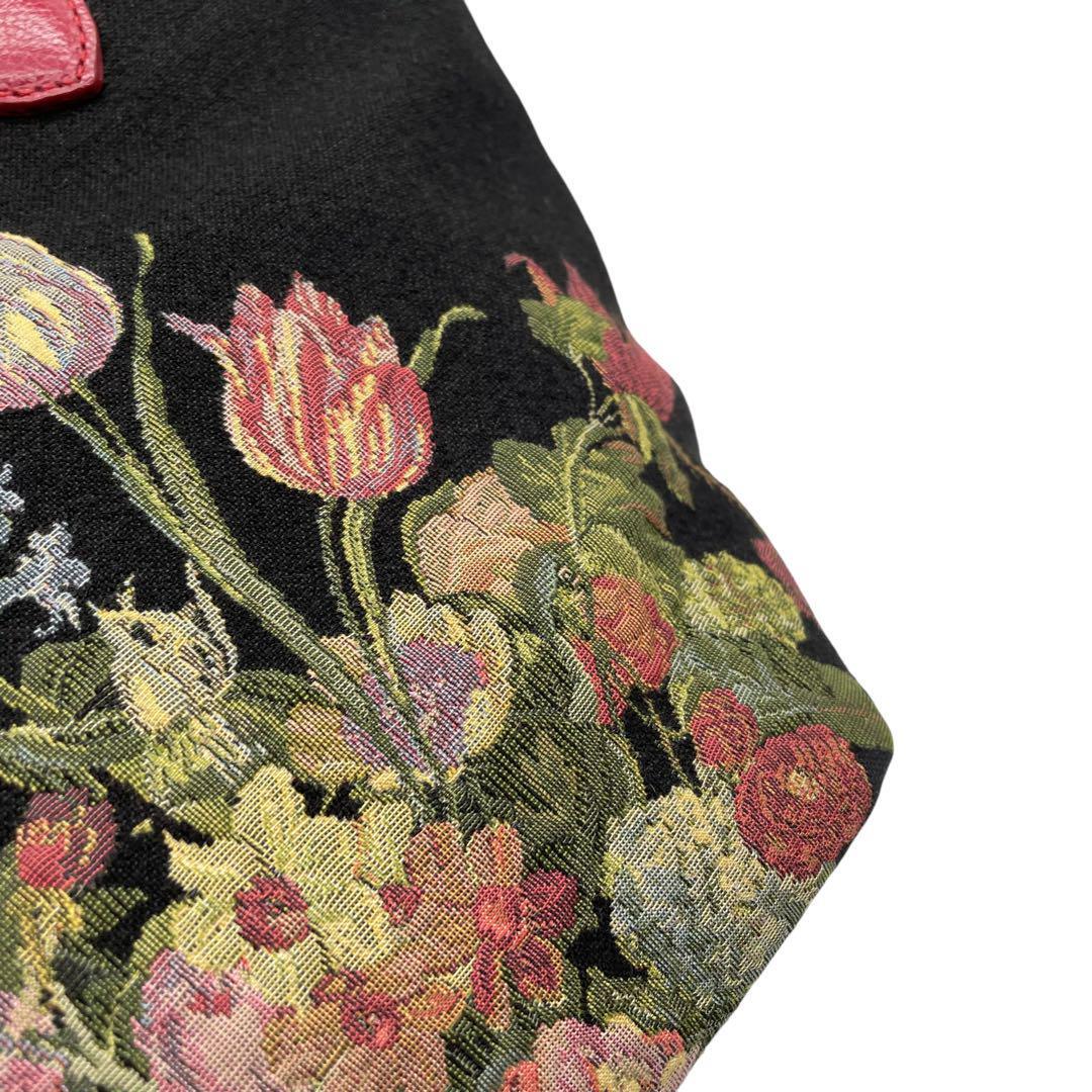 極美品 Think Bee シンクビー フィオーレ ハンドバッグ 花柄 黒 極美品 Think Bee シンクビー フィオーレ ハンドバッグ 花柄 黒