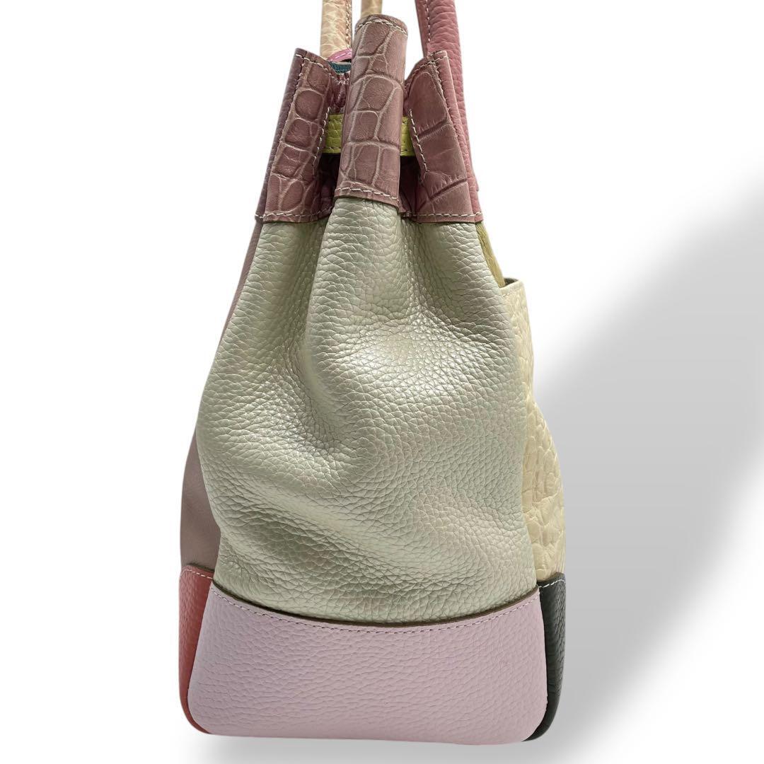 極美品 A D M J ハンドバッグ トートバッグ マルチカラー レザー 極美品 A D M J ハンドバッグ トートバッグ マルチカラー レザー