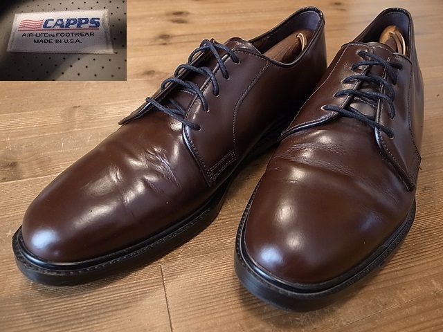 極美品 USA制 CAPPS 革靴 茶 プレイントゥ レザーシューズ サービスシューズ 米軍 USA仕入 サイズ 12D 約 30㎝
