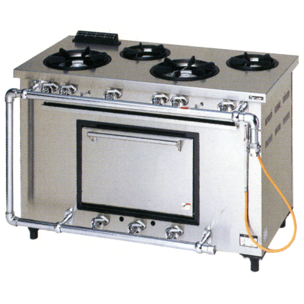 ★新品 マルゼン MGRD-126D オーブン付きガステーブル 4口コンロ ガスレンジ 店舗 業務用オーブン ●送料込 コンロ