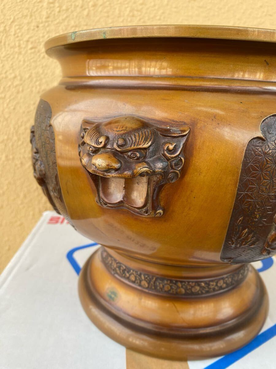 火鉢 昌龍 宣徳銅 賢人図 吠獅子耳 古銅 唐銅 (検索 茶道具 火鉢 昌龍 宣徳銅 賢人図 吠獅子耳 古銅 唐銅 (検索 茶道具