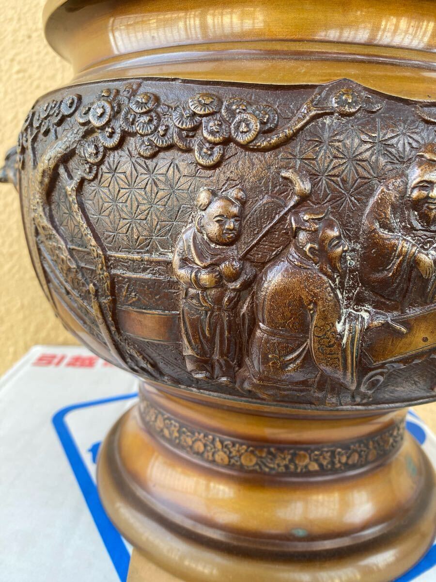 火鉢 昌龍 宣徳銅 賢人図 吠獅子耳 古銅 唐銅 (検索 茶道具 火鉢 昌龍 宣徳銅 賢人図 吠獅子耳 古銅 唐銅 (検索 茶道具