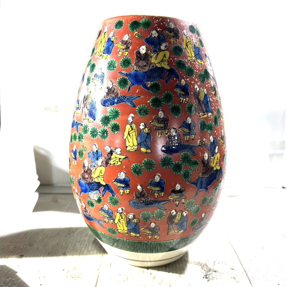 九谷焼/京焼/青木木米/木米/金彩色絵/人物図 花瓶 (B5909(花器 九谷焼/京焼/青木木米/木米/金彩色絵/人物図 花瓶 (B5909(花器