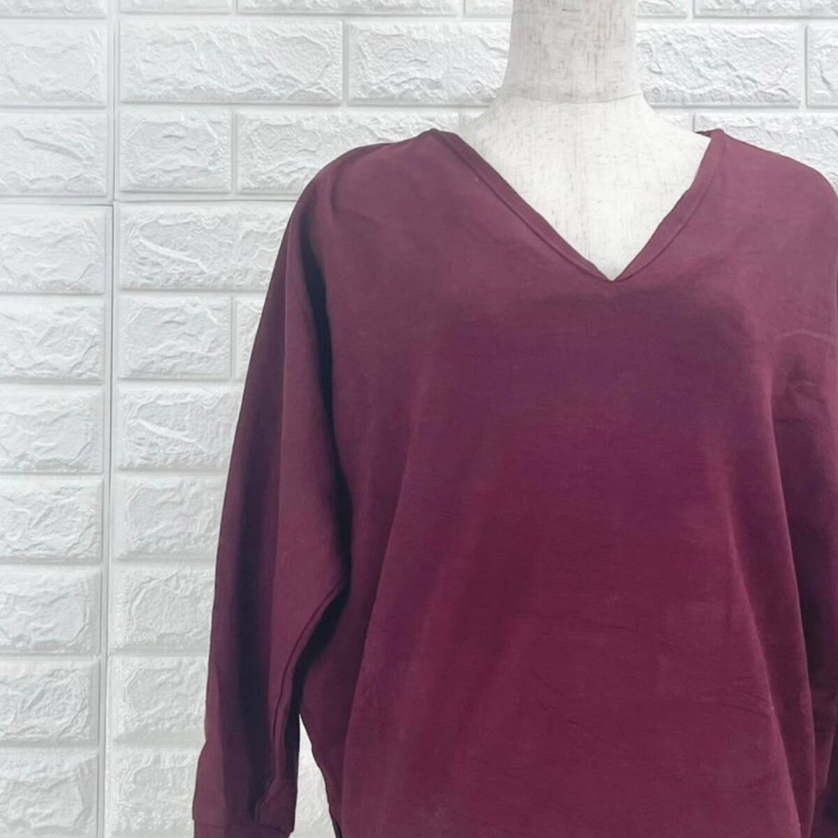 【A3546】BEAUTY＆YOUTH UNITED ARROWS ビューティーアンドユース カットソー レディース 長袖プルオーバー ボルドー Vネック 春秋 Mサイズ_画像1