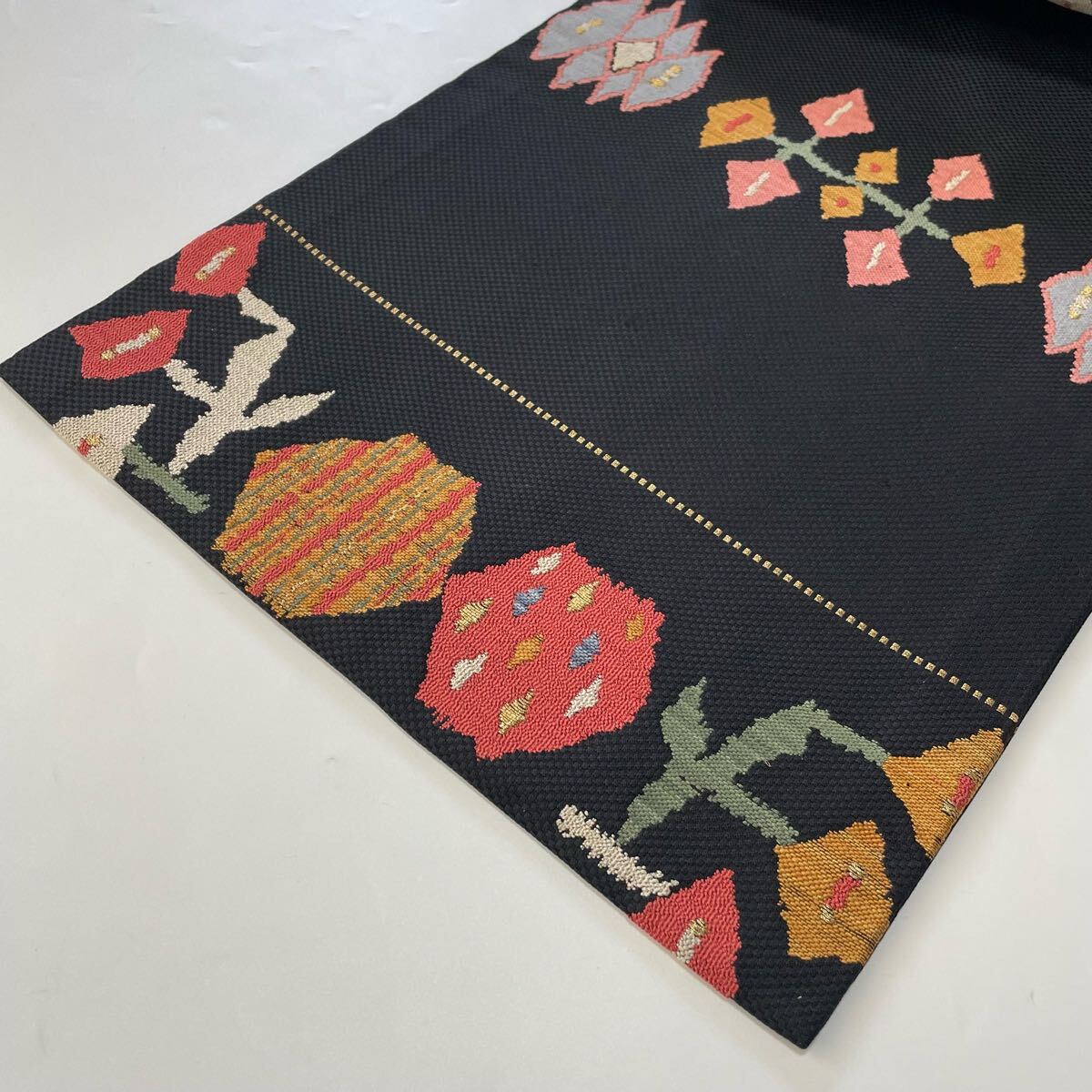 F722 アンティーク 名古屋帯 九寸 唐織 蘇州刺繍 金糸 花柄 幾何 F722 アンティーク 名古屋帯 九寸 唐織 蘇州刺繍 金糸 花柄 幾何
