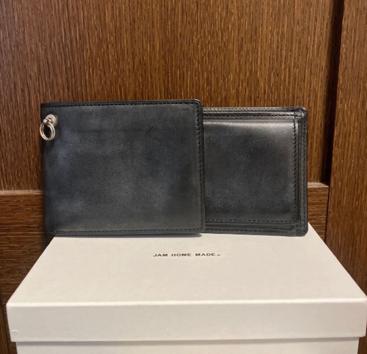 美品 サイフ ウォレット JAM HOM MADE MENS レザー セミロング 二つ折り 本革 シンプル jam hom made ジャム オム メイド 27720円 箱付き