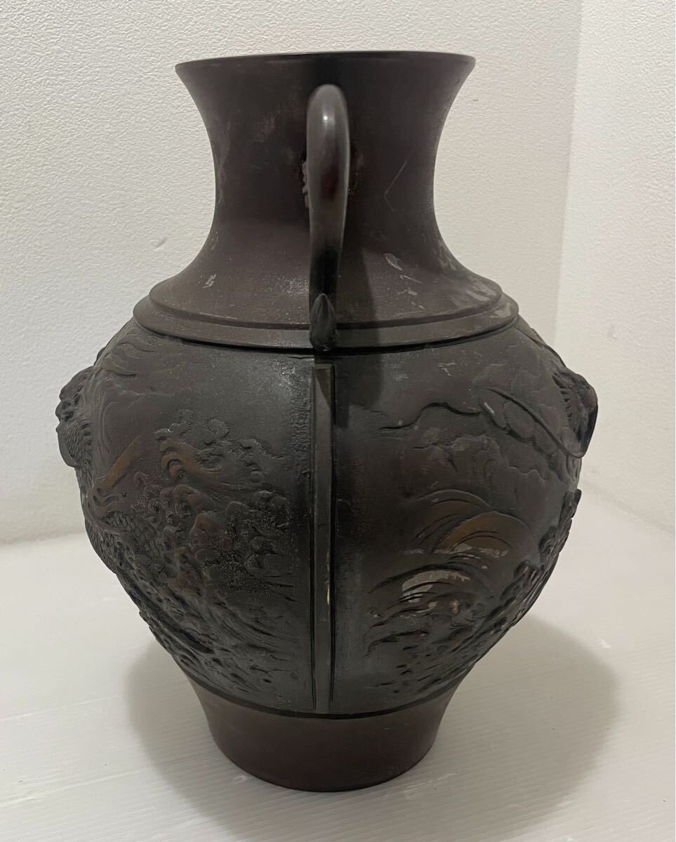 D(0410y6) 高岡伝統工芸技術保持者 坂田七太郎 銅製 花瓶 花器 D(0410y6) 高岡伝統工芸技術保持者 坂田七太郎 銅製 花瓶 花器