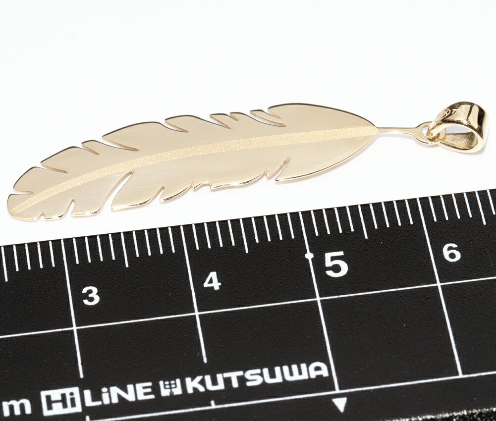 ペンダントトップ K18YG フェザー 羽