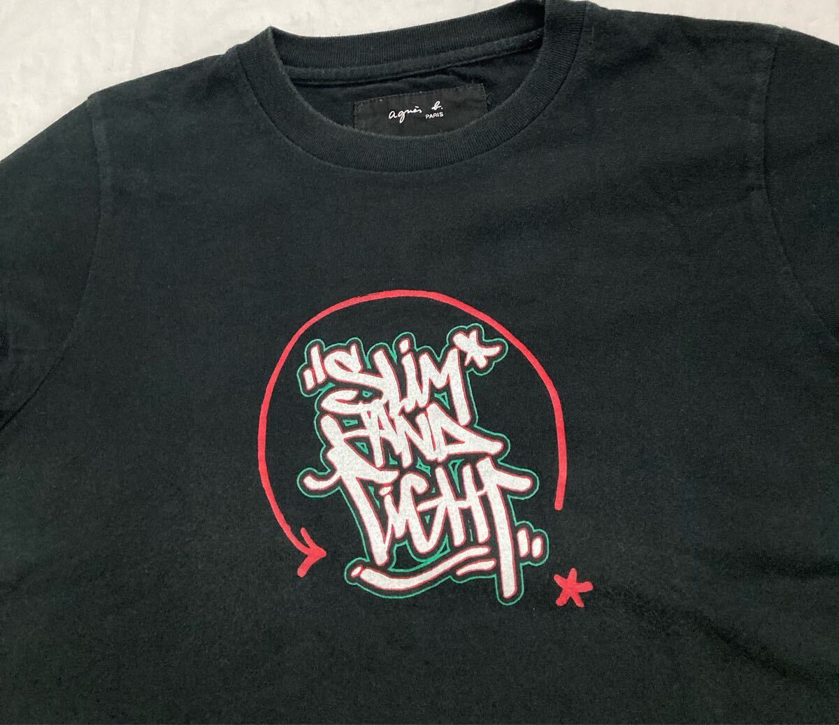 agnes bアニエスベー サイズ2 プリントTシャツ チビT ブラック y2k レディース トップ 半袖 90s 00s